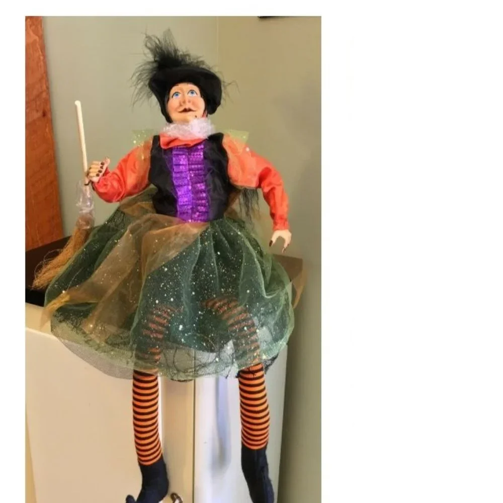 New Ritzy Glam Halloween Witch Doll Shelf Sitter Leg Dangler w/ Broom 29